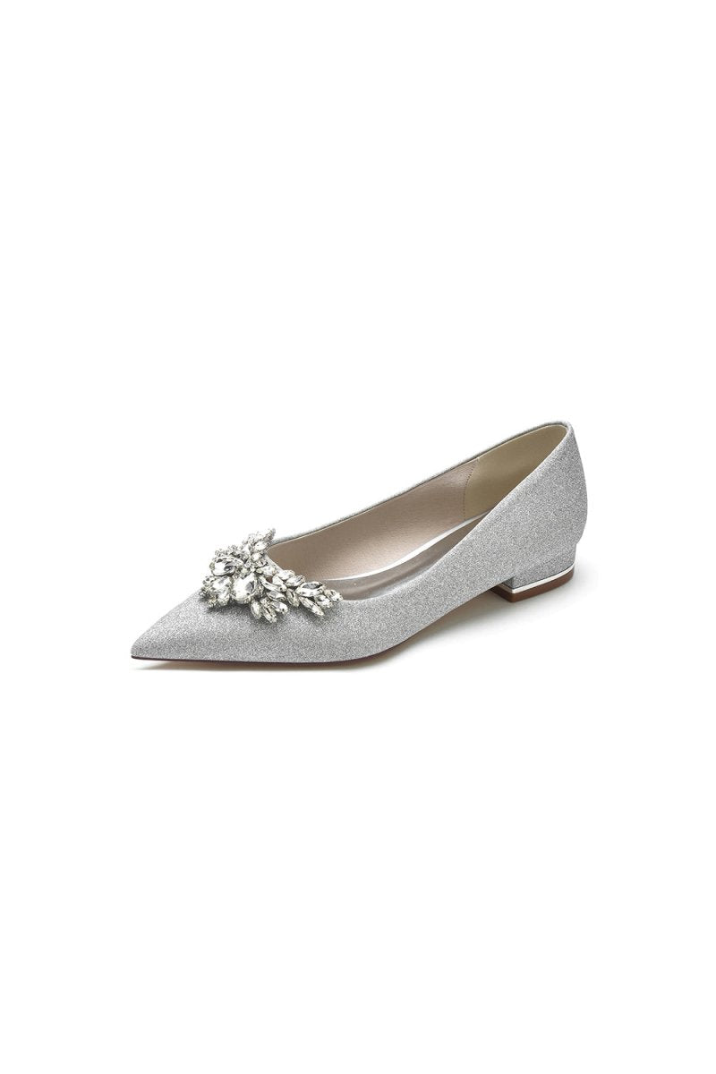 Glitter Pointed Toe Rhinestone Low Heels - BOLODOO