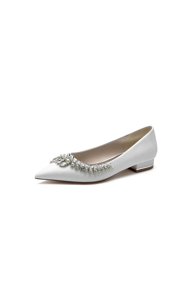 Glitter Pointed Toe Rhinestone Slip - on Low Heels - BOLODOO