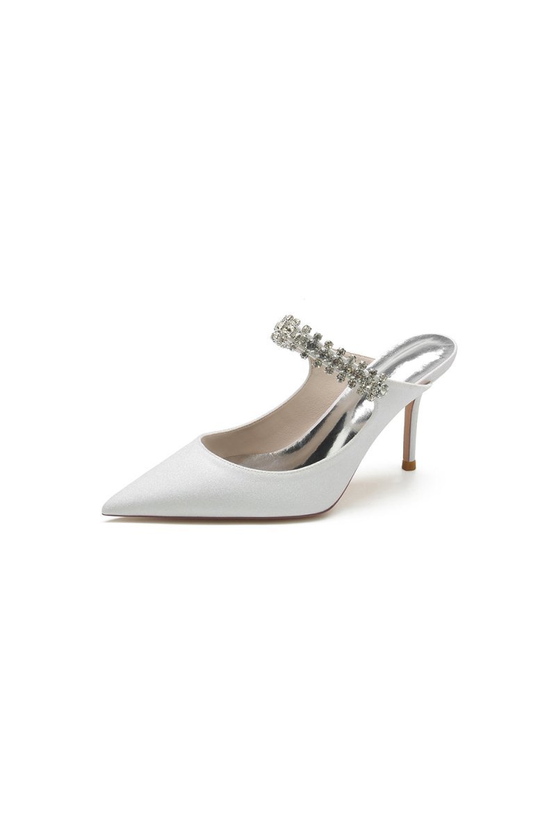 Glitter Pointed Toe Rhinestone Strappy Slip - on Stiletto Heels - BOLODOO