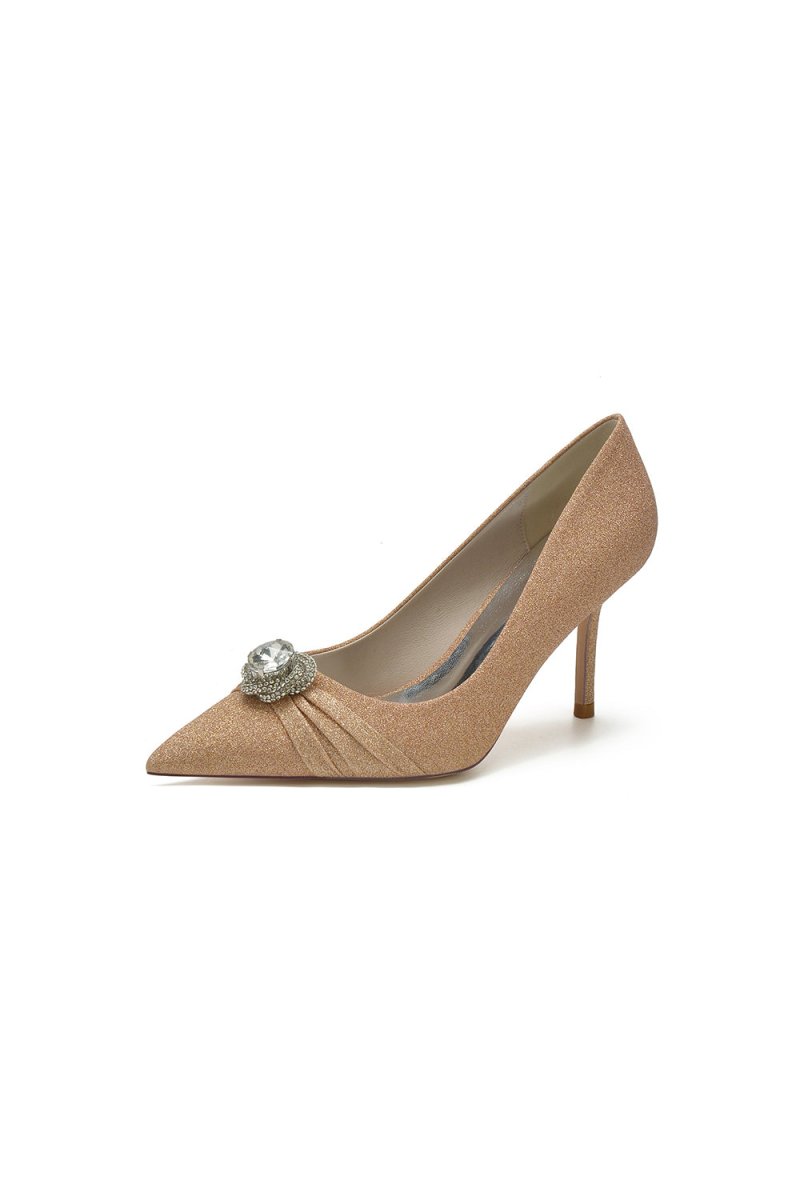 Glitter Pointed Toe Slip - on Wedding Shoes With Rhinestone - BOLODOO