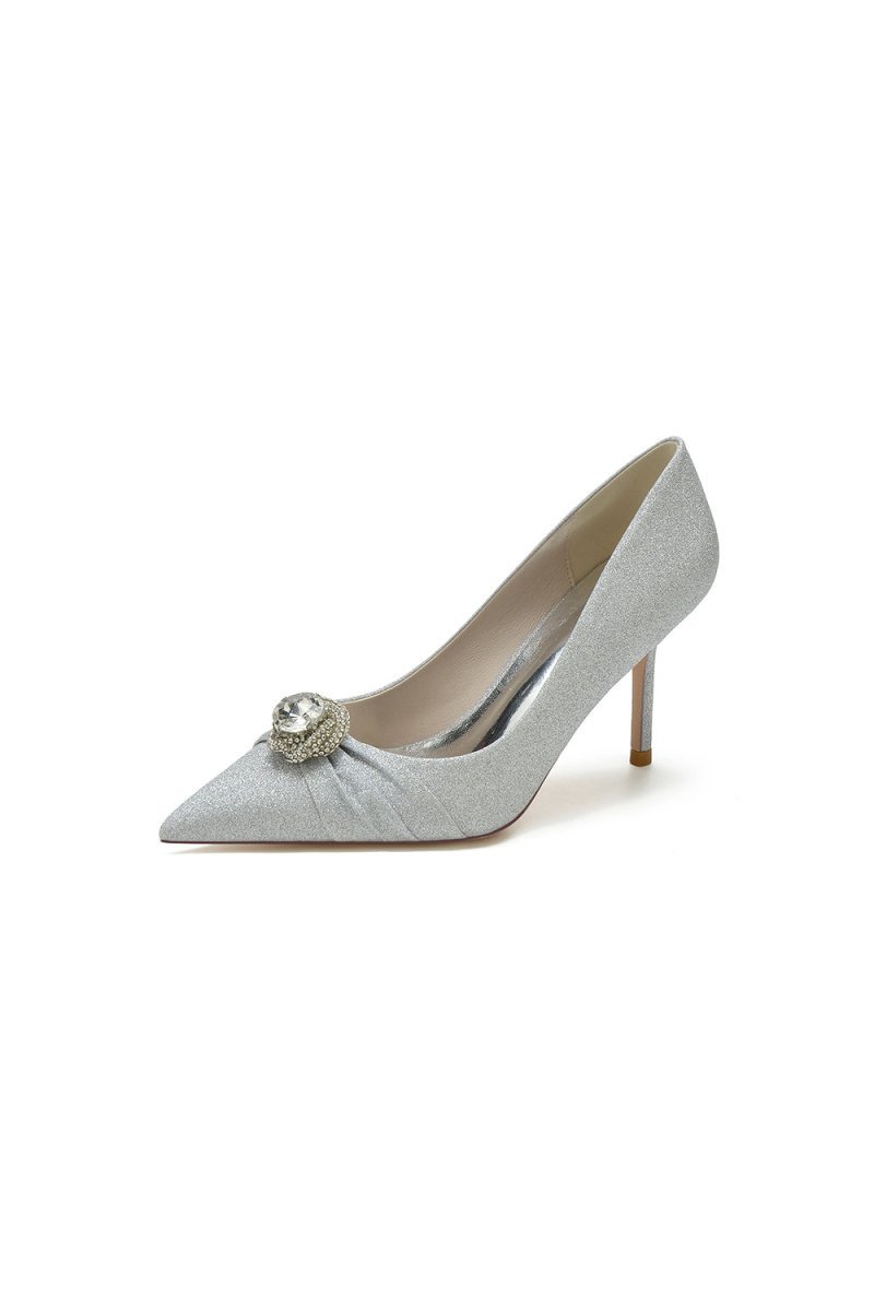 Glitter Pointed Toe Slip - on Wedding Shoes With Rhinestone - BOLODOO