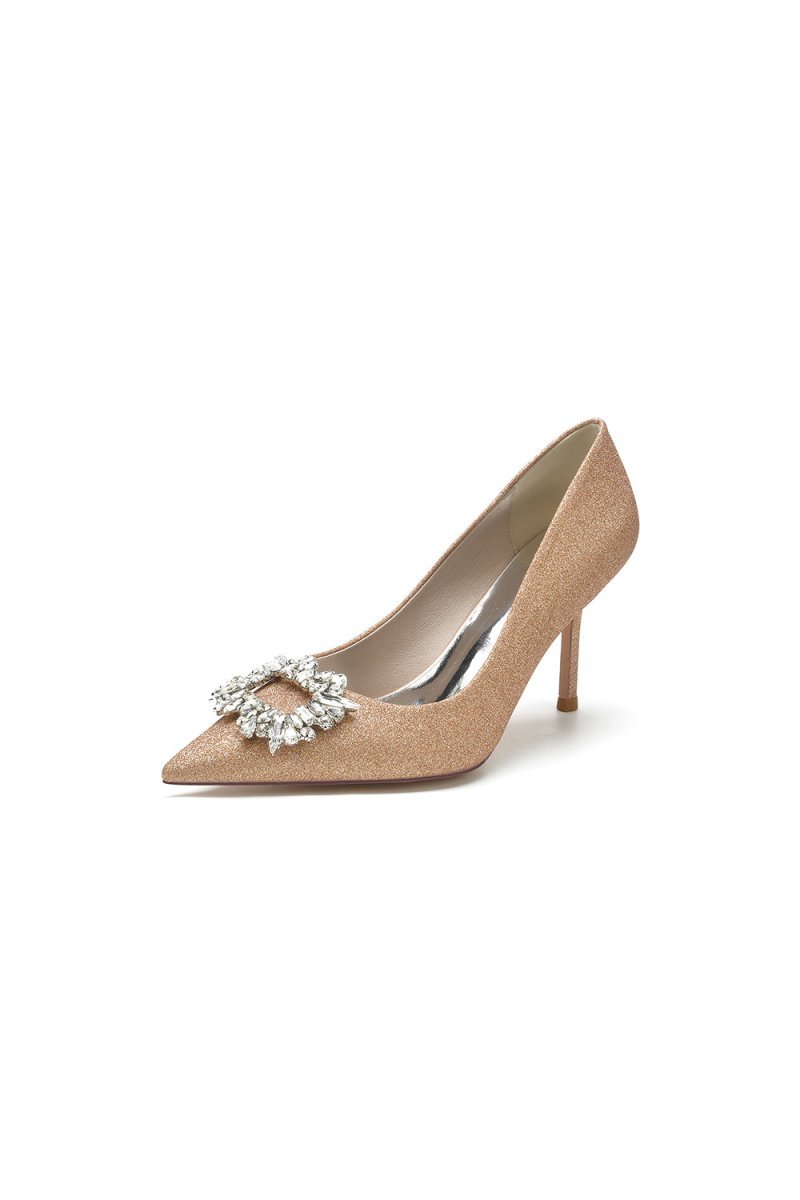 Glitter Pointed Toe Stiletto Heels With Rhinestone - BOLODOO