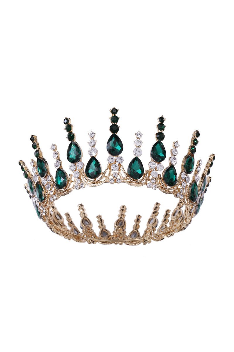 Gold Sparkly Round Crystal Princess Crown - BOLODOO