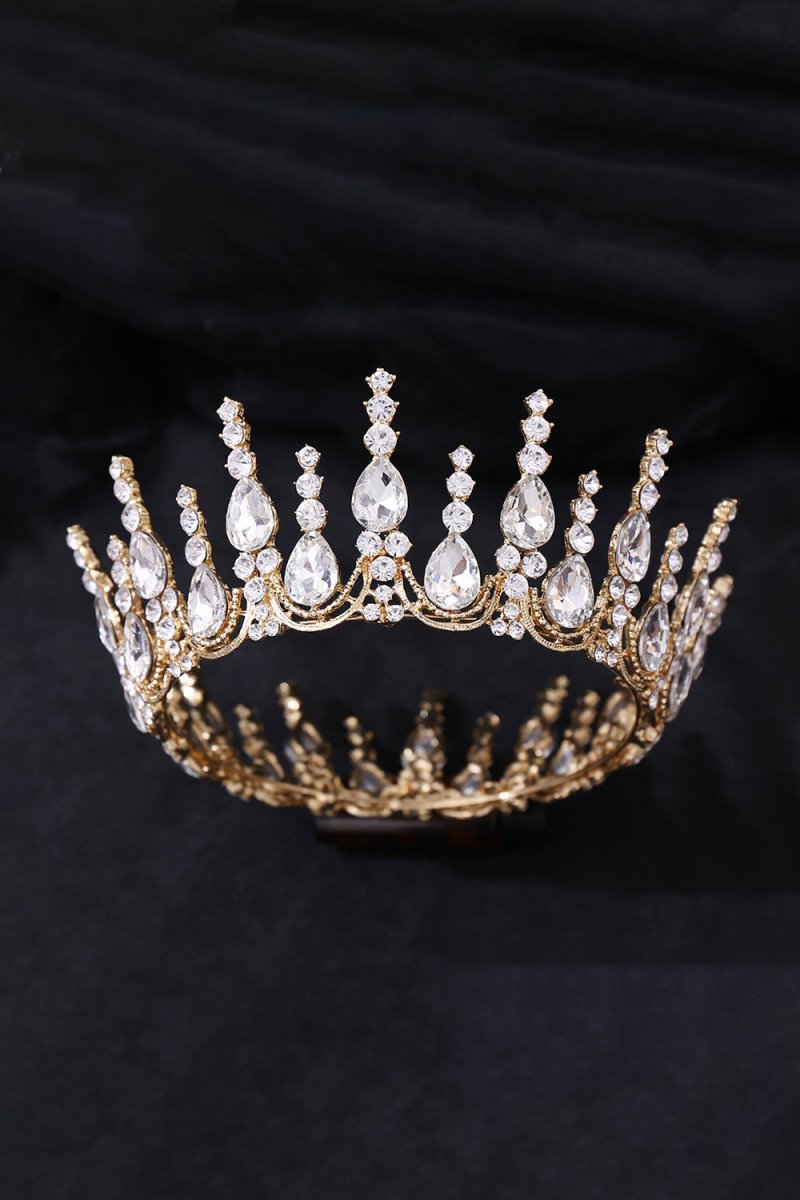 Gold Sparkly Round Crystal Princess Crown - BOLODOO