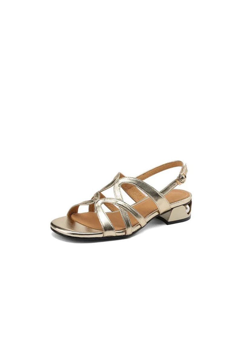 Golden Sparkly Low Chunky Heel Sandal - BOLODOO