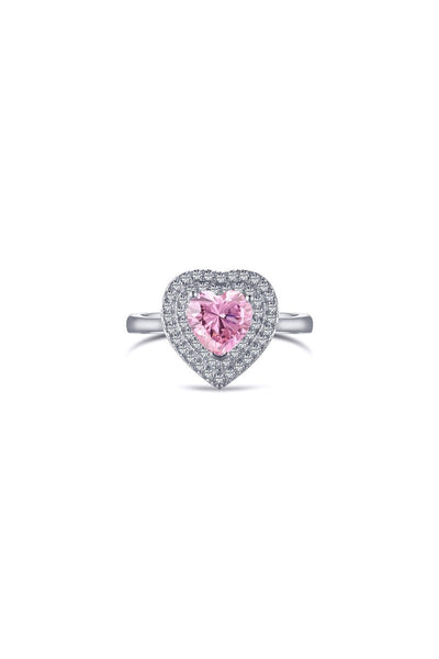 Heart Shape Pink Zircon Sterling Silver Ring - BOLODOO