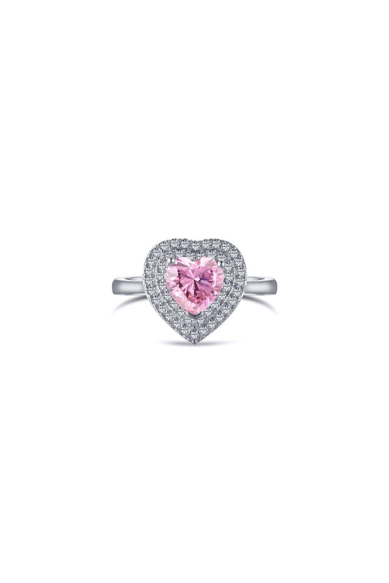 Heart Shape Pink Zircon Sterling Silver Ring - BOLODOO