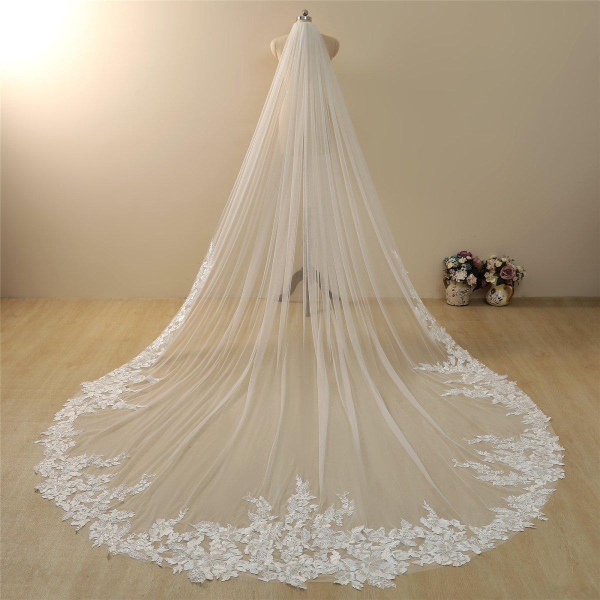 Vintage Lace Trim Transparent Wedding Veil Bridal Veil - BOLODOO