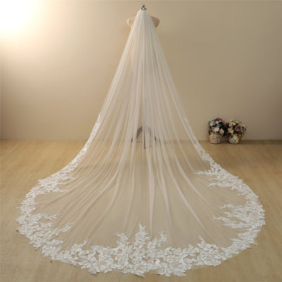 Vintage Lace Trim Transparent Wedding Veil Bridal Veil - BOLODOO