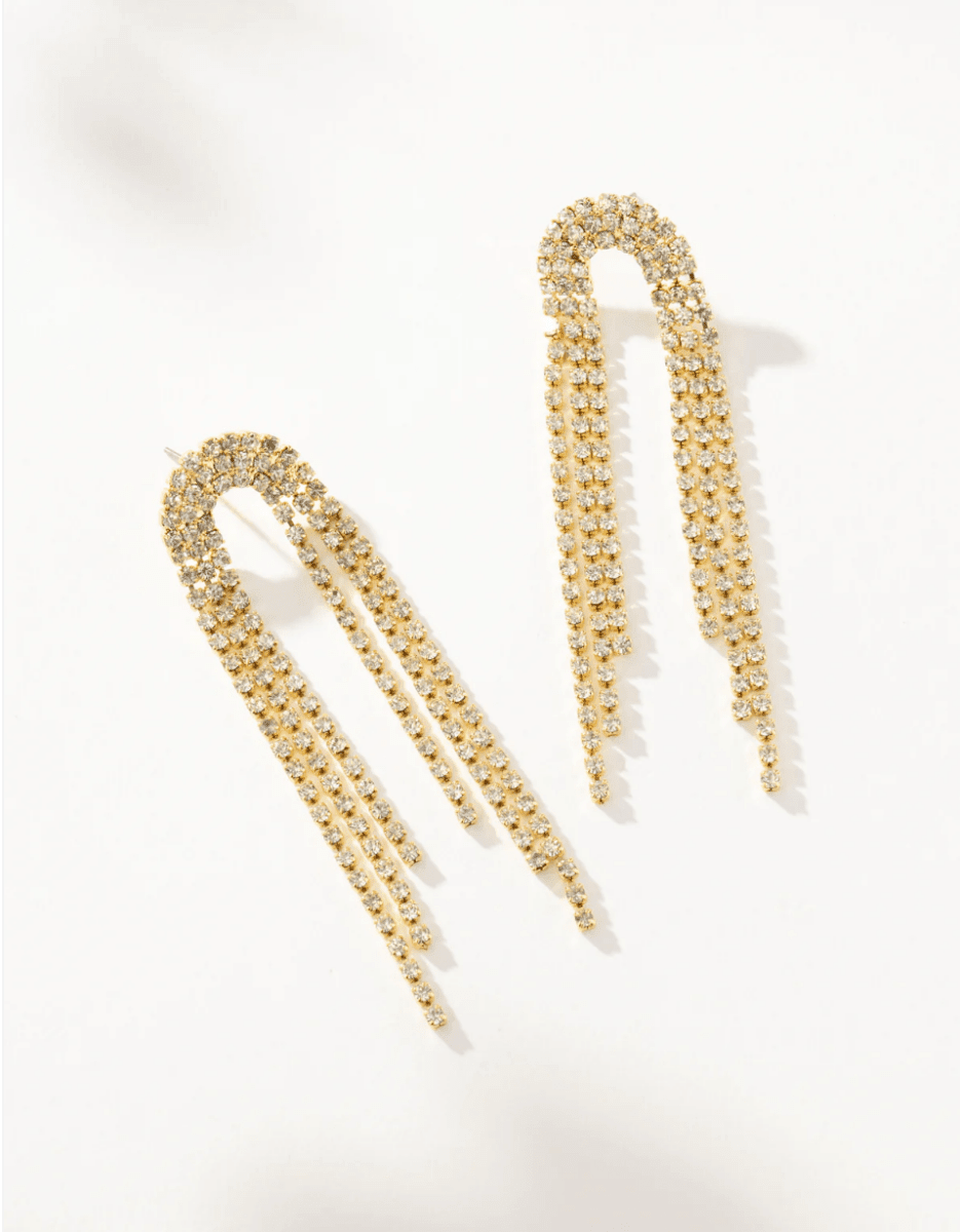 Tassel Gold Long Earrings with Rhinestones - BOLODOO