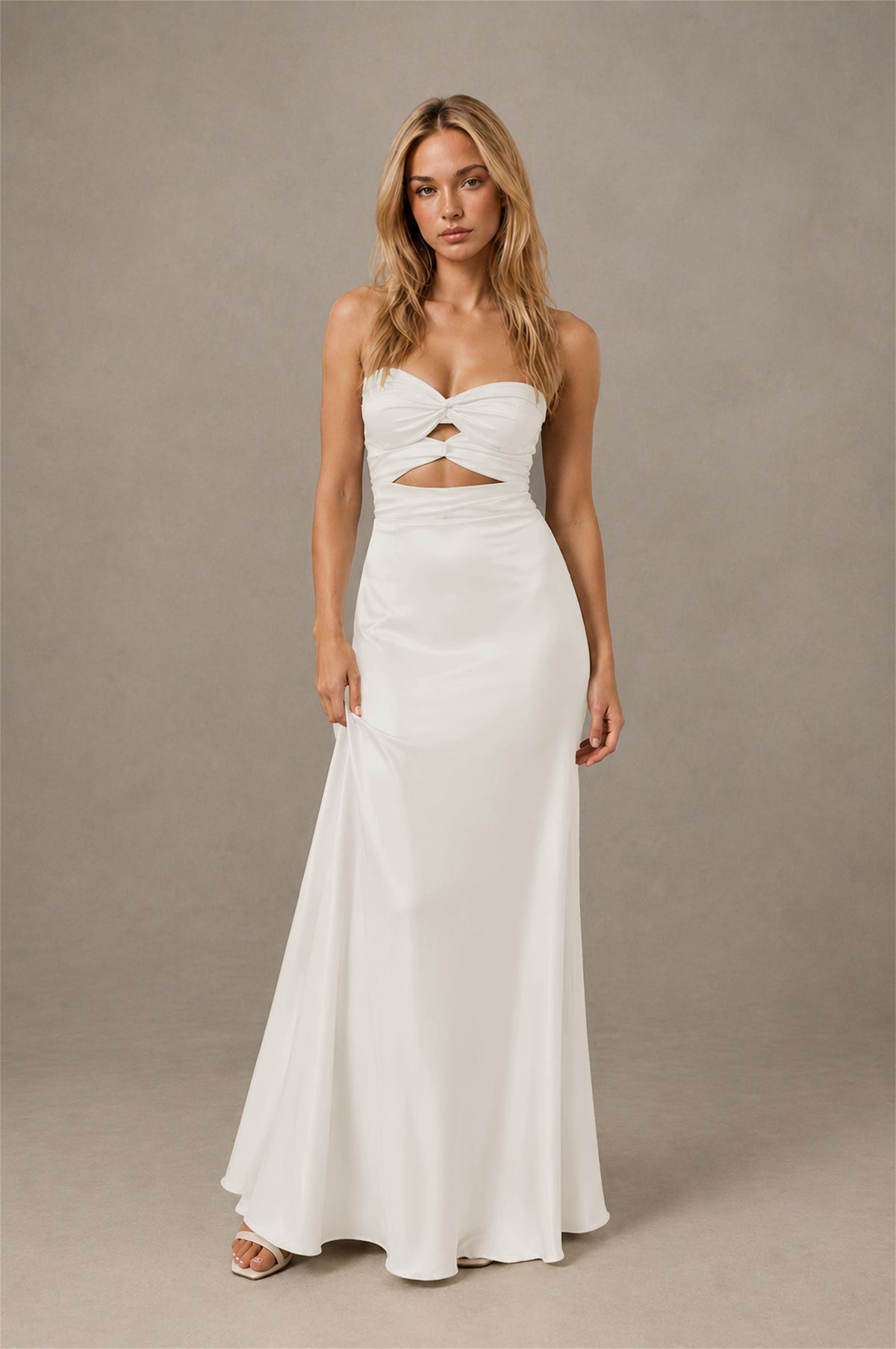 BOLODOO ivory Sweetheart Strapless Twist Knot Cutout Lace-Up Back Satin Mermaid Maxi Dress - ivory - ivory(1)