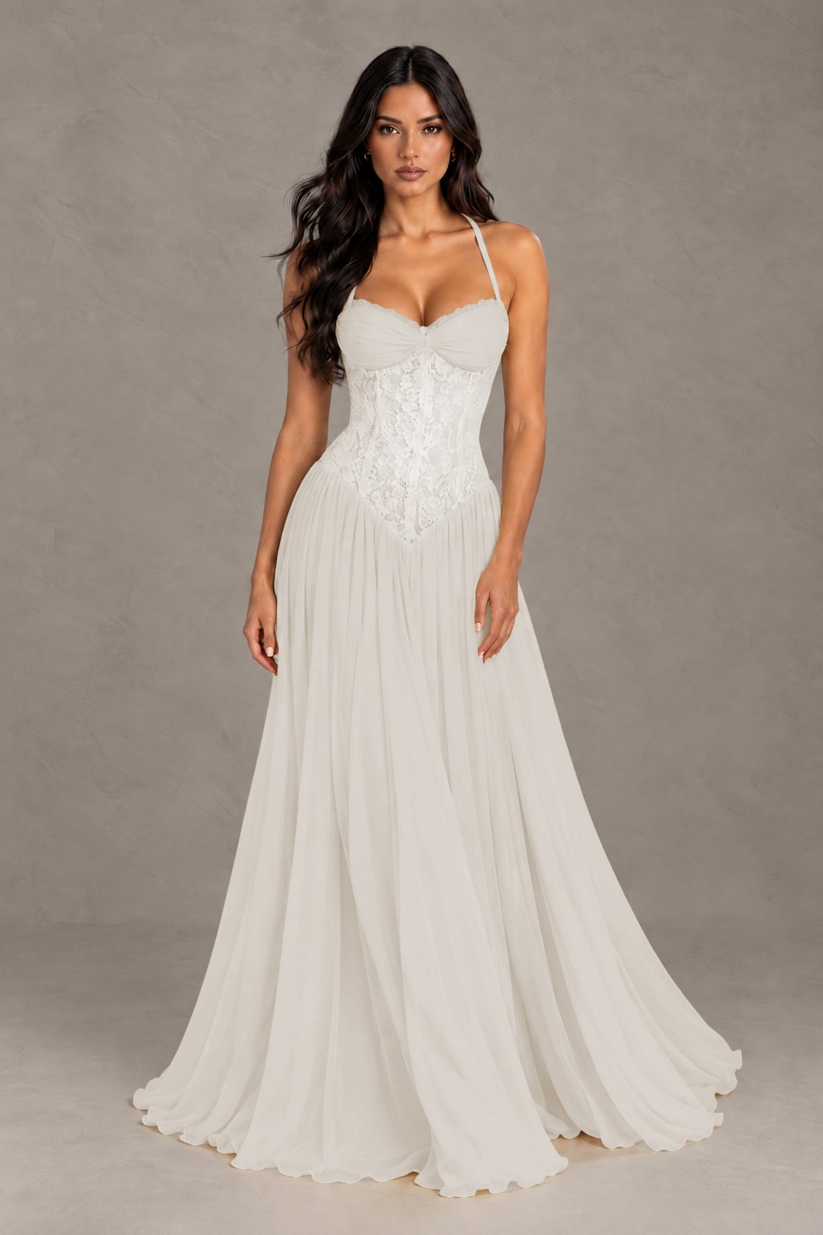 BOLODOO ivory Lace Corset Halter Maxi Gown – Backless A-Line Formal Dress - ivory - ivory(1)