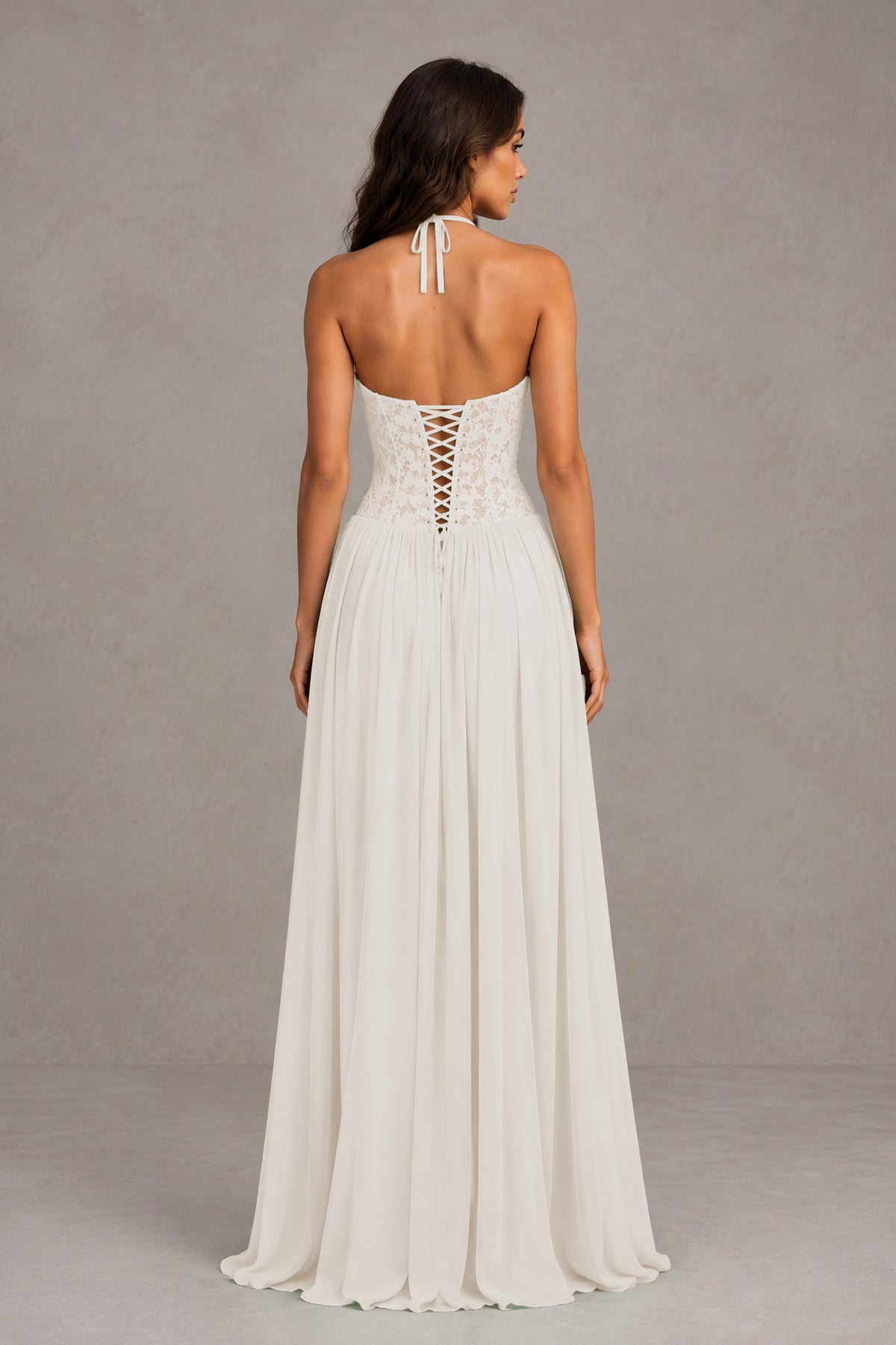 BOLODOO ivory Lace Corset Halter Maxi Gown – Backless A-Line Formal Dress - ivory - ivory(2)