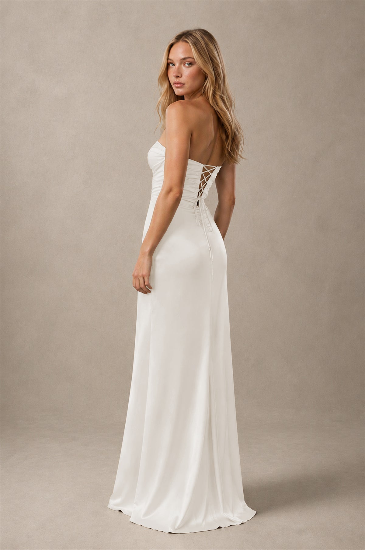 BOLODOO ivory Sweetheart Strapless Twist Knot Cutout Lace-Up Back Satin Mermaid Maxi Dress - ivory - ivory(2)