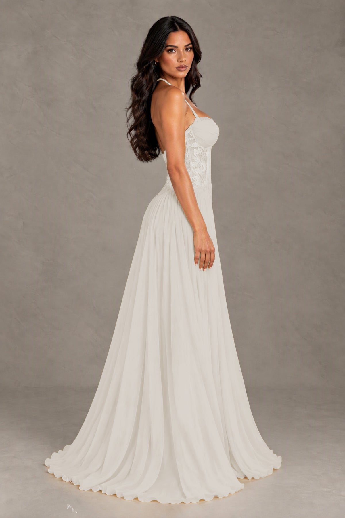 BOLODOO ivory Lace Corset Halter Maxi Gown – Backless A-Line Formal Dress - ivory - ivory(3)