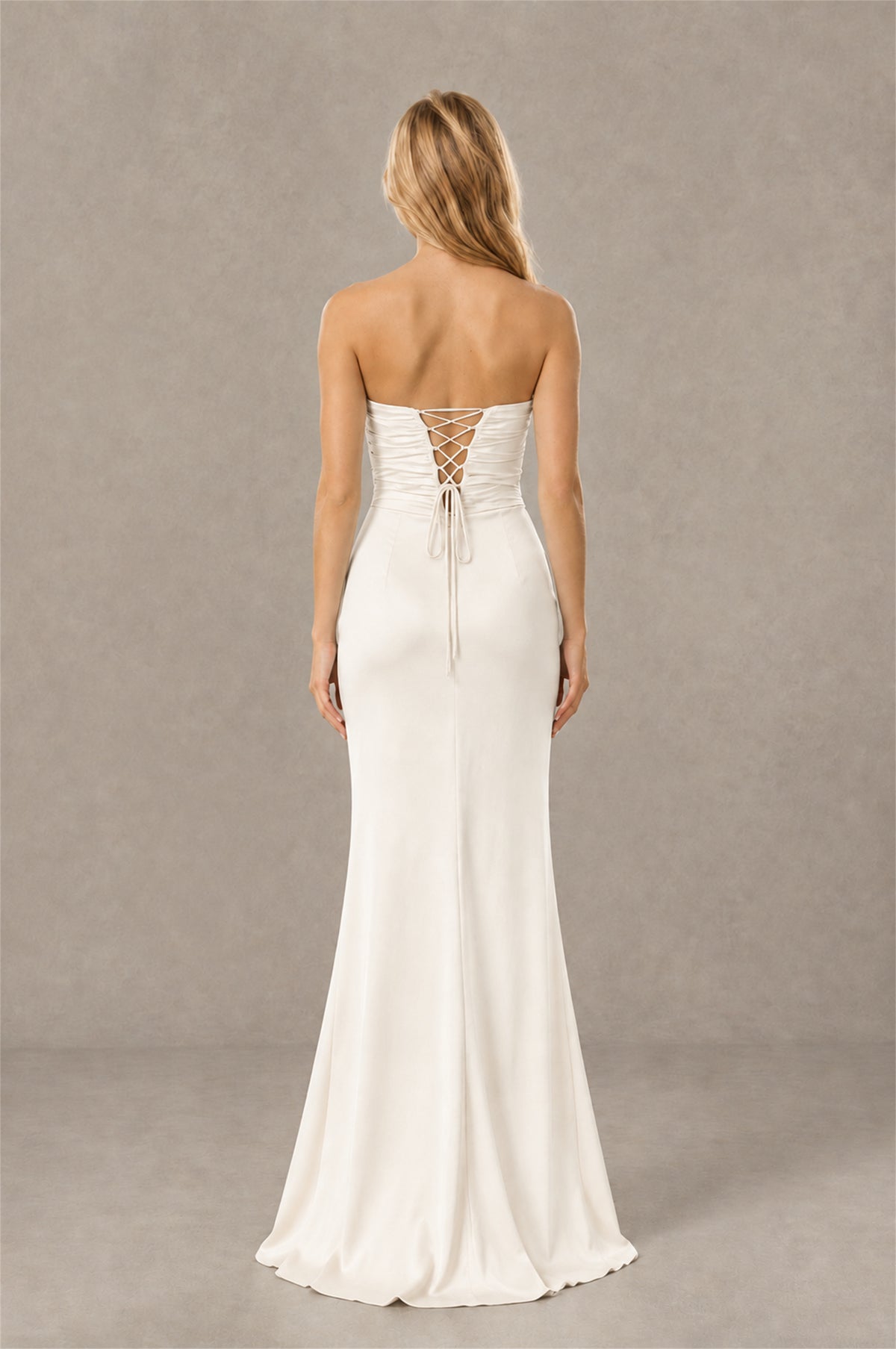 BOLODOO ivory Sweetheart Strapless Twist Knot Cutout Lace-Up Back Satin Mermaid Maxi Dress - ivory - ivory(4)