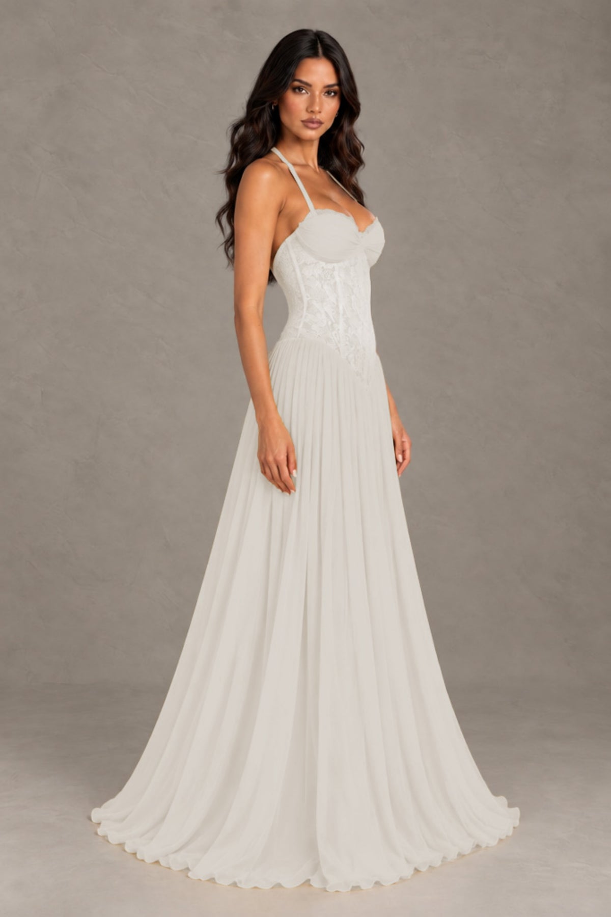 BOLODOO ivory Lace Corset Halter Maxi Gown – Backless A-Line Formal Dress - ivory - ivory(4)