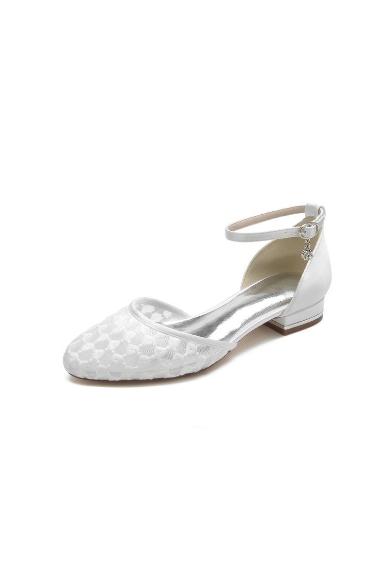 Ivory Lace Flats with Ankle Strap - BOLODOO