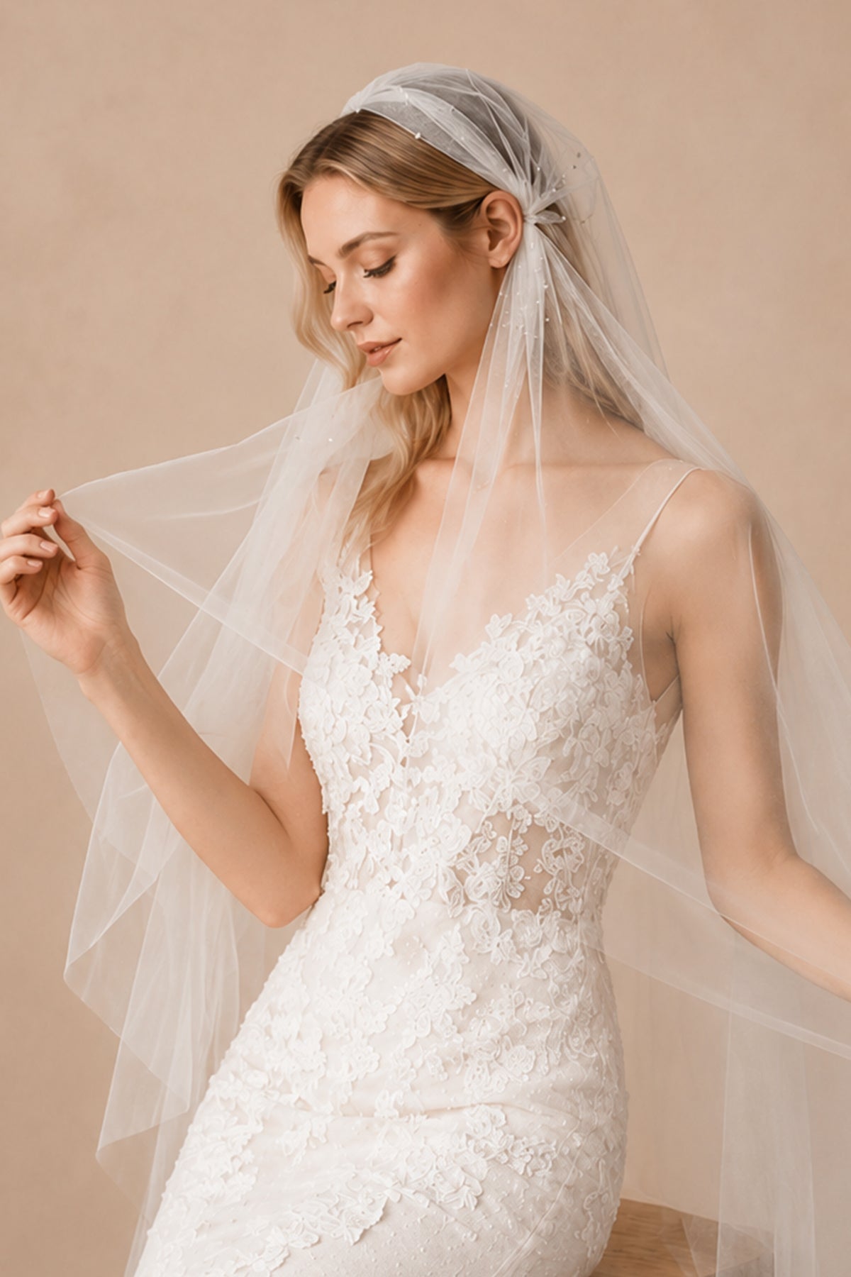 Juliet Cap Veils Asymmetrical Waltz Veil Bridal Veil in Ivory