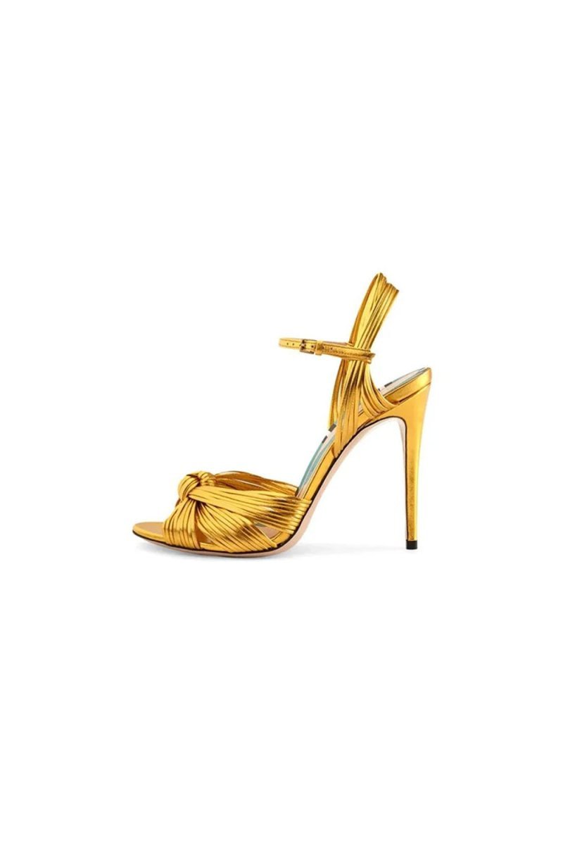 Gold Knotted Stiletto High Heel Sandals - BOLODOO