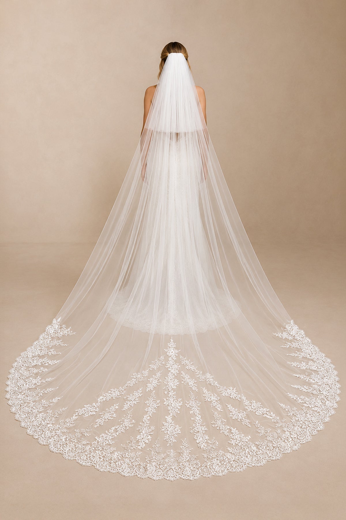 Lace Cathedral Veils with Blusher in Ivory - BOLODOO Wedding Veils