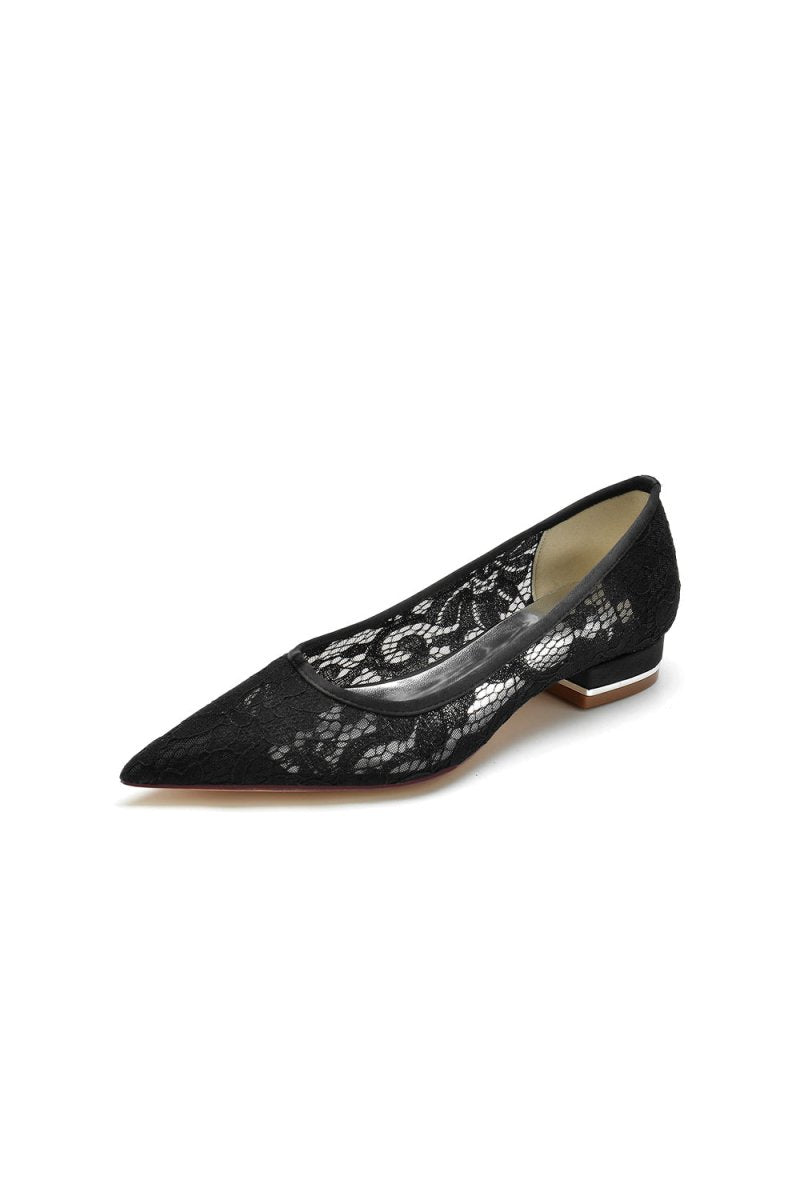 Lace Cocktail Pointed Toe Flats - BOLODOO