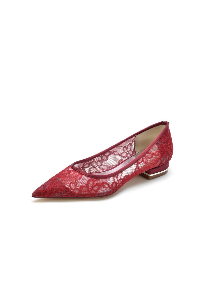Lace Cocktail Pointed Toe Flats - BOLODOO