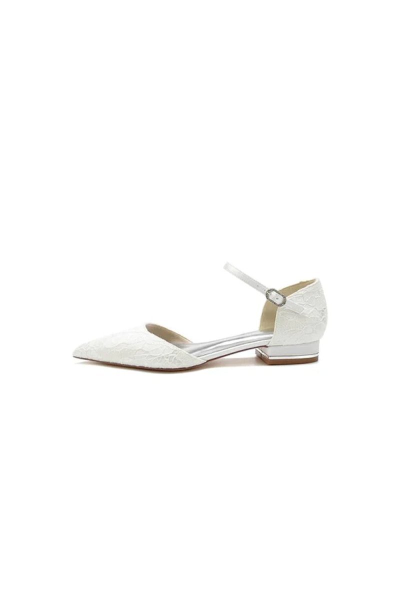 Lace One-strap Buckle Pointed Toe Mules