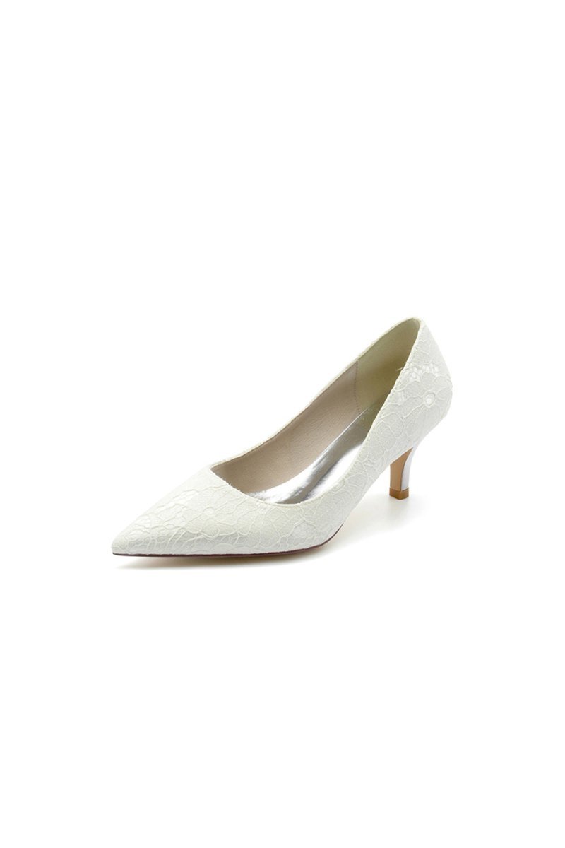 Lace Pointed Toe Kitten Heels - BOLODOO