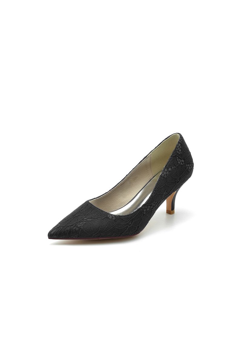 Lace Pointed Toe Kitten Heels - BOLODOO