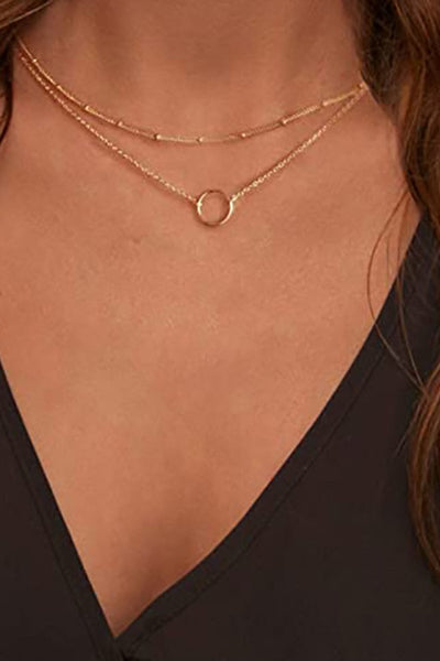 Layered Gold Circle Pendant Necklace