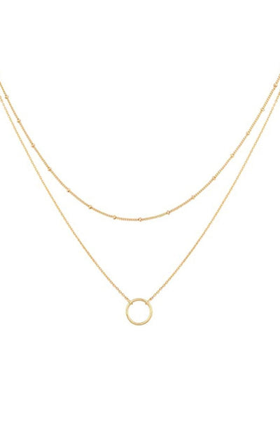 Layered Gold Circle Pendant Necklace
