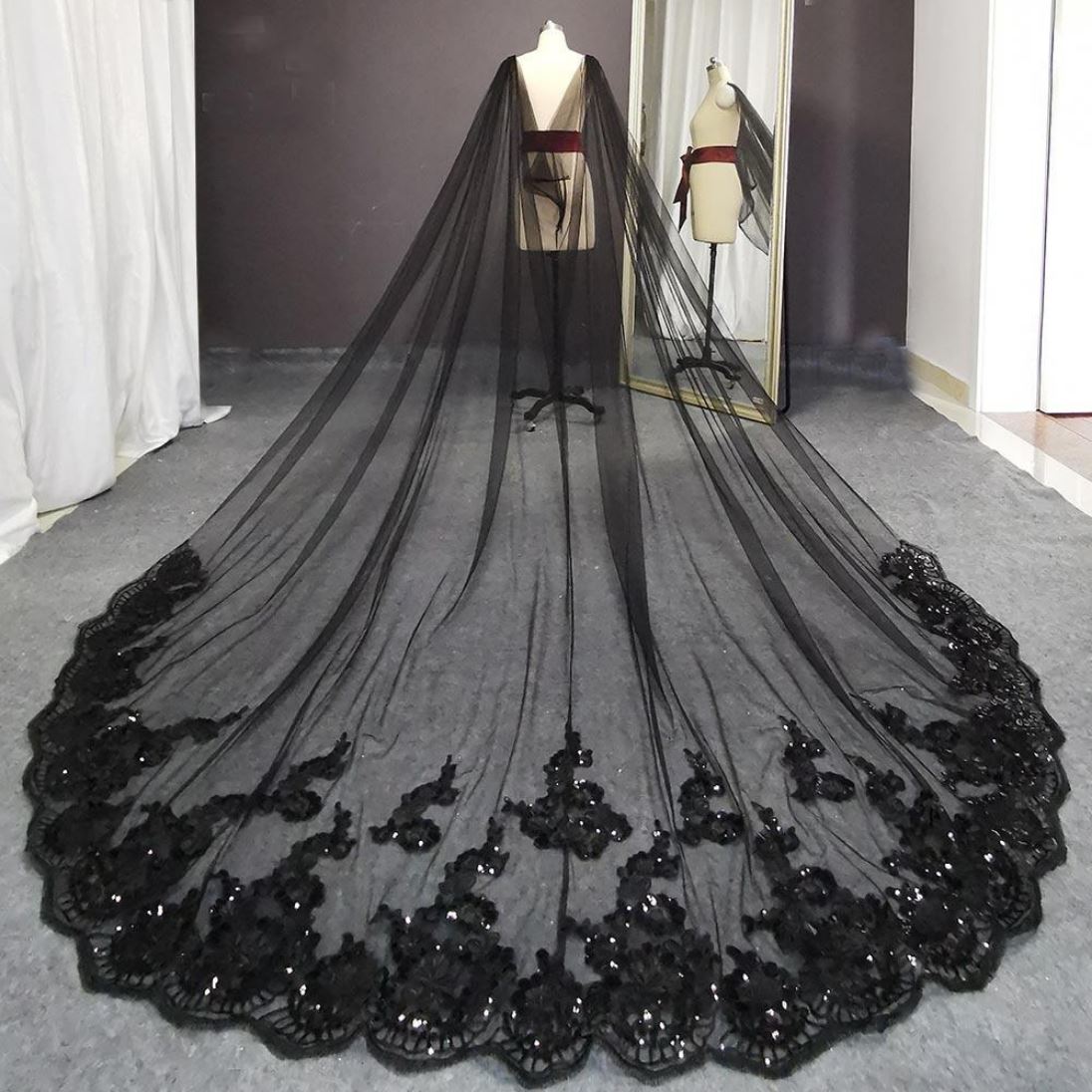Black Sequined Long Veil - BOLODOO