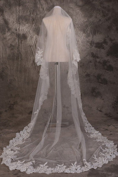 Vintage One Tier Lace Edge With Tulle Wedding Veil
