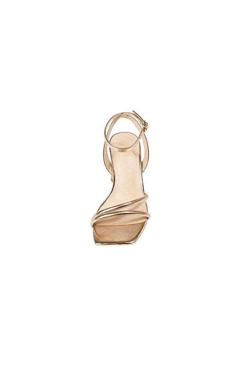 Metallic Strappy Block-Heel Sandals