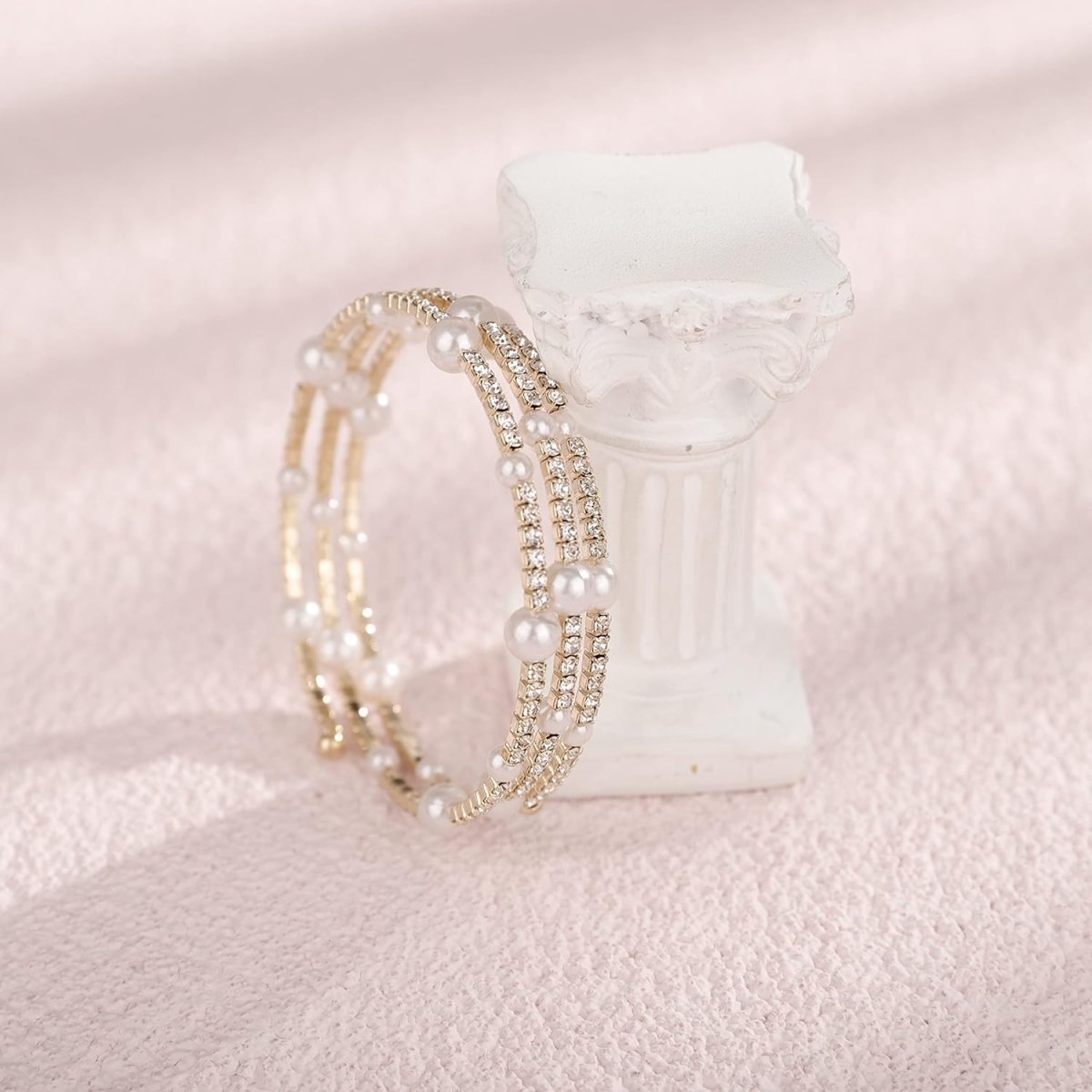 Multi Layered Stretch Wrap Silver Bracelets with Rhinestone - BOLODOO