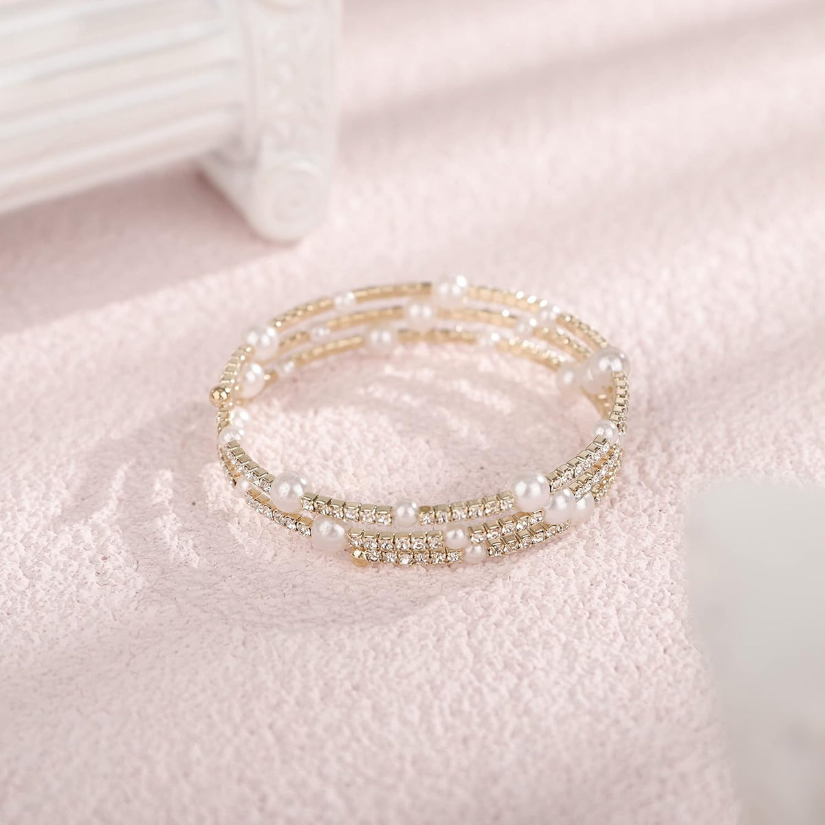 Multi Layered Stretch Wrap Silver Bracelets with Rhinestone