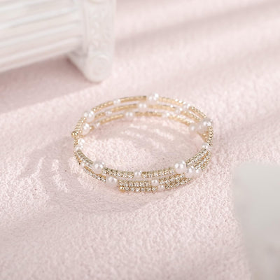 Multi Layered Stretch Wrap Silver Bracelets with Rhinestone