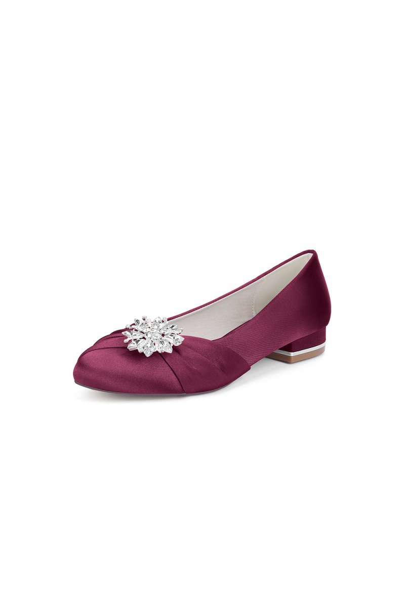 Navy Blue Flat Shoes with Crystal Flower Decoration - BOLODOO