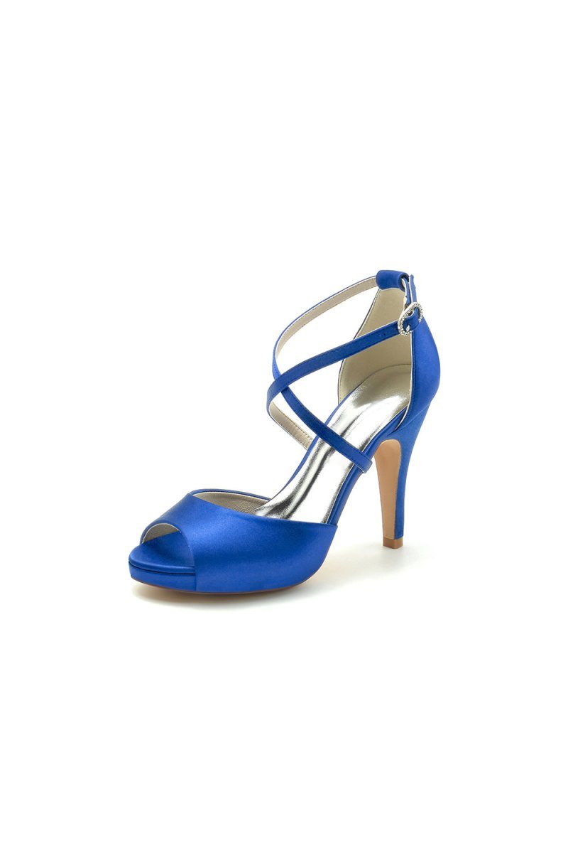 Navy Blue High Heels with Crossed Straps - BOLODOO