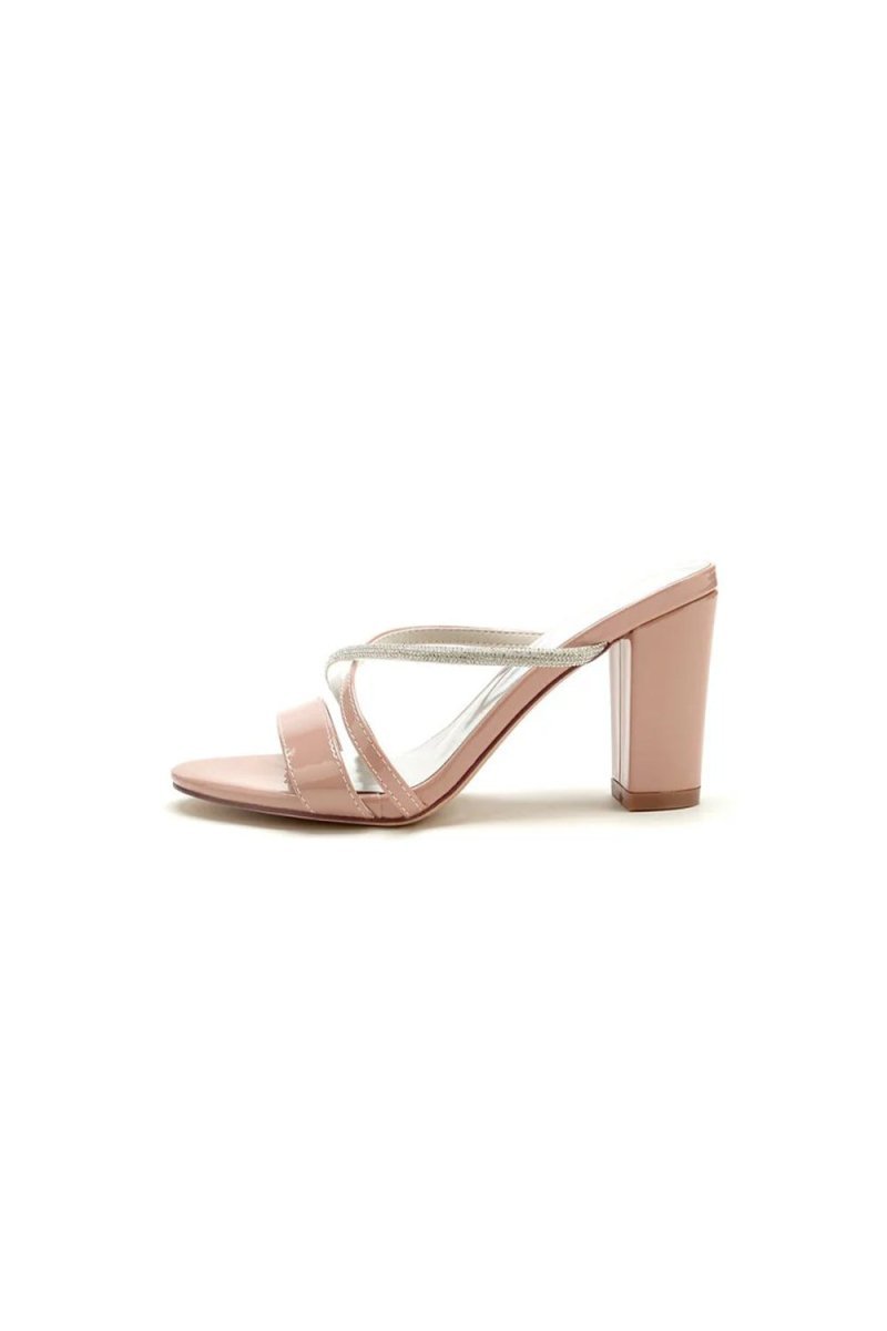 Nude Pink and Silver High-Heeled Sandals