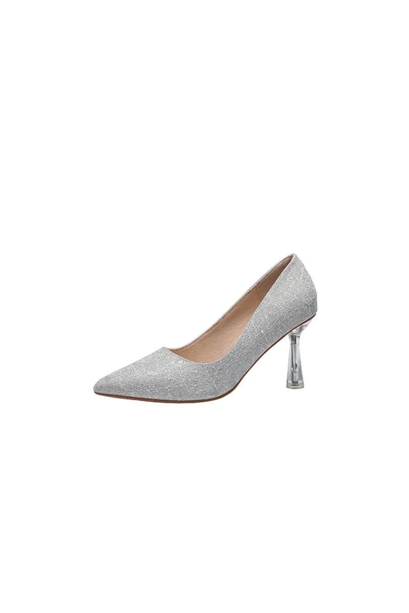 Office Shoes Microfiber Leather Close Toe Stiletto Heel With Sparkling Glitter - BOLODOO