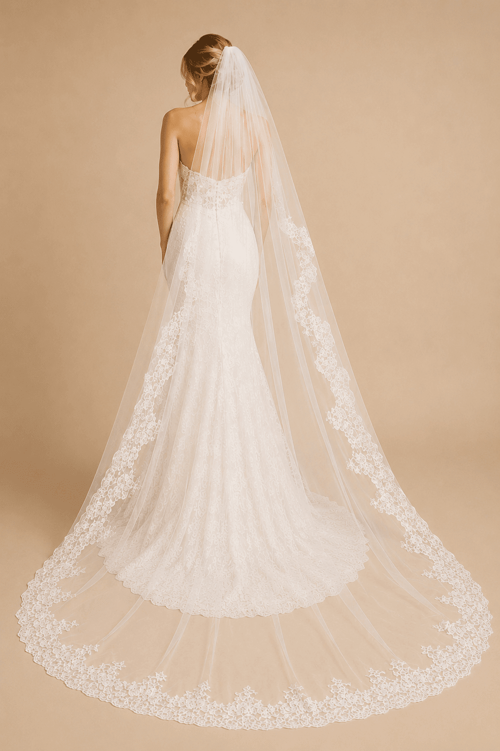 One-Tier Vintage Tulle Lace Cathedral Veils Wedding Veil in White