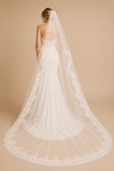 One-Tier Vintage Tulle Lace Cathedral Veils Wedding Veil in White