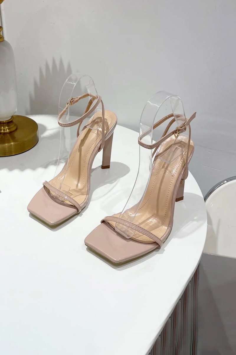 One Word Square Head Thick High Heels - BOLODOO