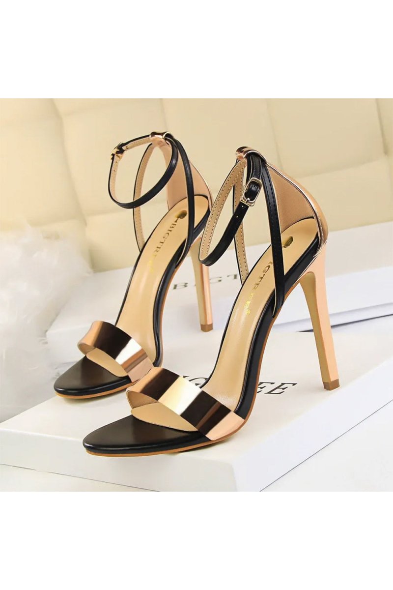 Open Toe Ankle Strap Patent Leather Stiletto Heels - BOLODOO