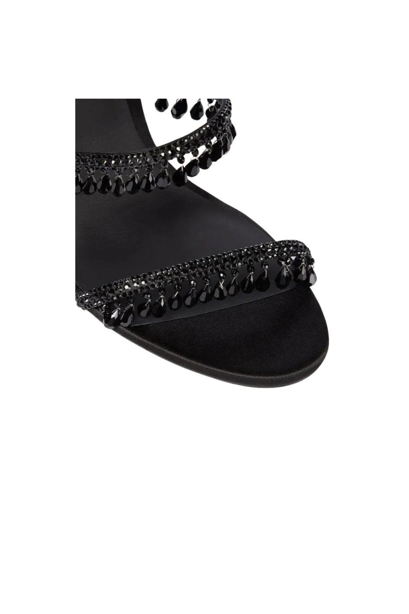 Open Toe Ankle Wrap Beaded Crystal Stiletto Heels