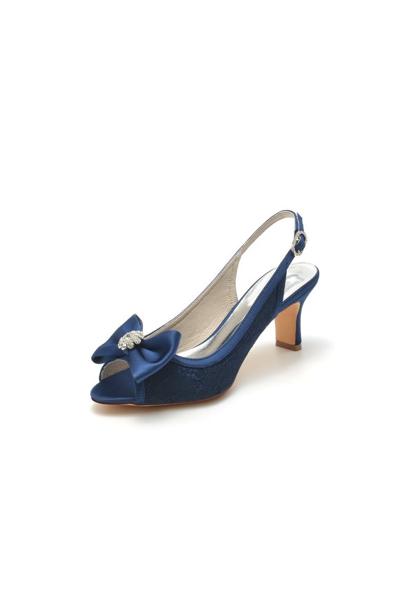 Open Toe Beaded Lace Wedding Shoes With Bow - BOLODOO