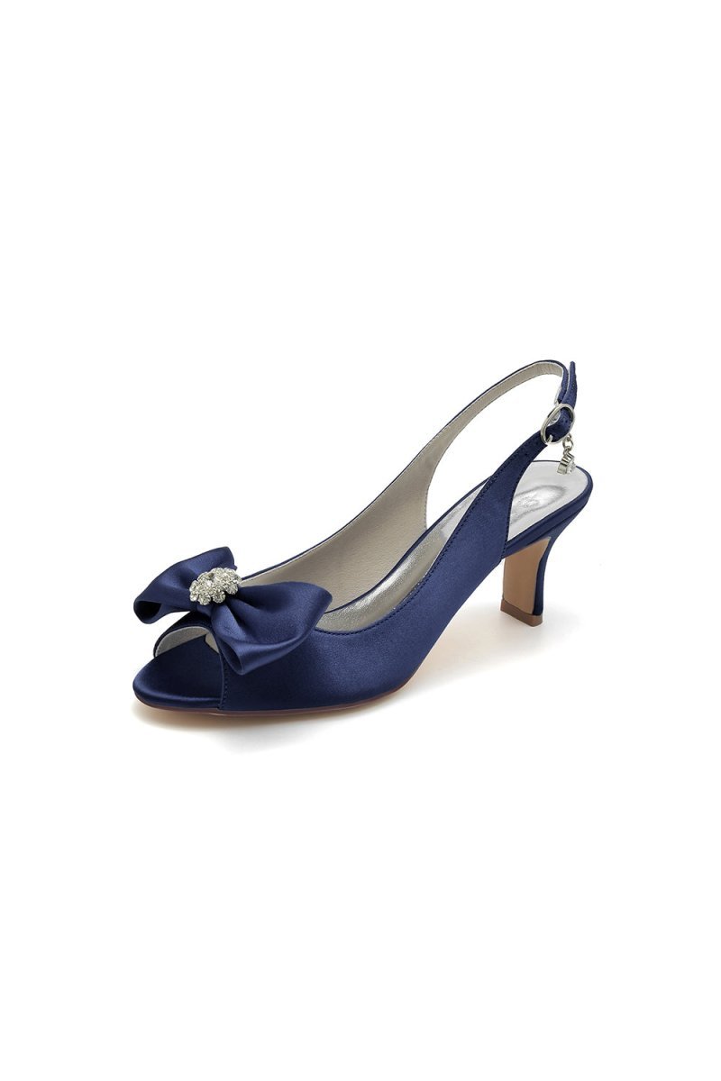 Open Toe Beaded Satin Stiletto Heels With Bow - BOLODOO