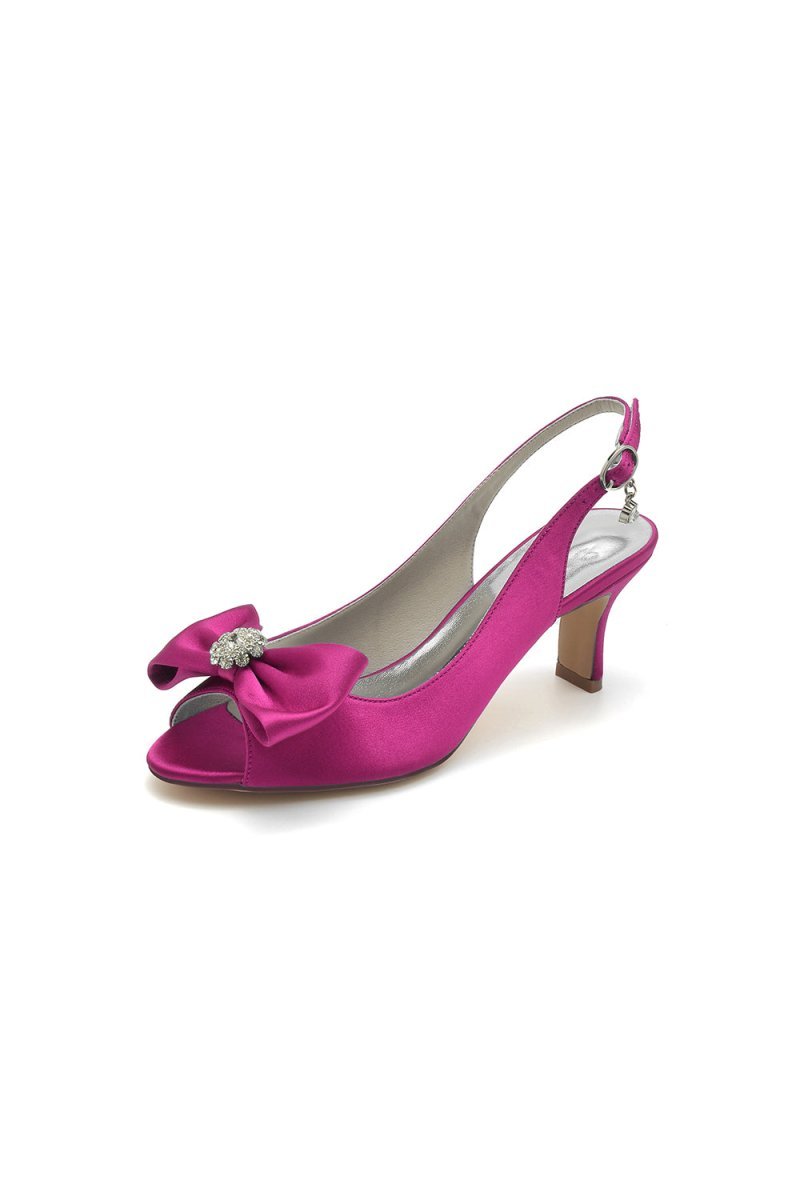 Open Toe Beaded Satin Stiletto Heels With Bow - BOLODOO